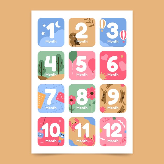Hand drawn baby milestone set