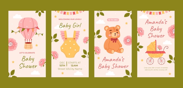 Hand drawn baby shower celebration instagram stories