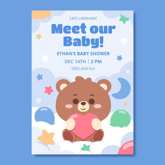 Hand drawn baby shower celebration invitation