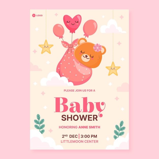 Vettore gratuito invito alla celebrazione della baby shower disegnato a mano