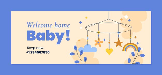 Hand drawn baby shower facebook cover template