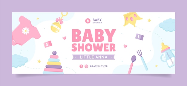 Vettore gratuito copertina facebook per baby shower disegnata a mano