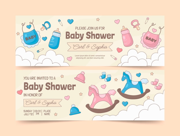 Free vector hand drawn baby shower horizontal banner