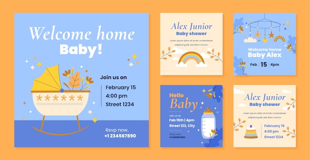 Vettore gratuito modello di post instagram baby shower disegnato a mano