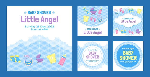 Free vector hand drawn baby shower instagram posts template