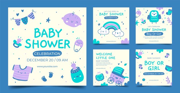 Hand drawn baby shower instagram posts template
