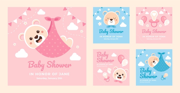 Vettore gratuito post di instagram baby shower disegnati a mano