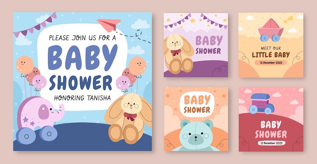 Free vector hand drawn baby shower instagram posts