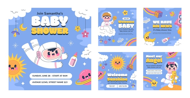 Vettore gratuito post di instagram baby shower disegnati a mano