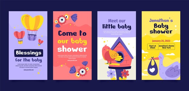 Free vector hand drawn baby shower instagram stories