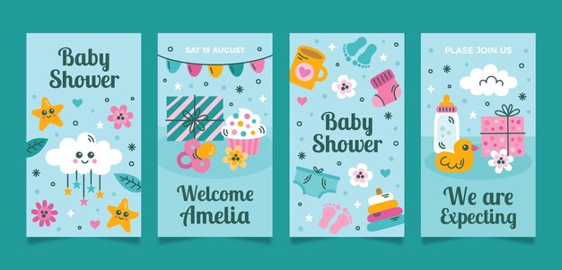 Vettore gratuito storie di instagram di baby shower disegnate a mano