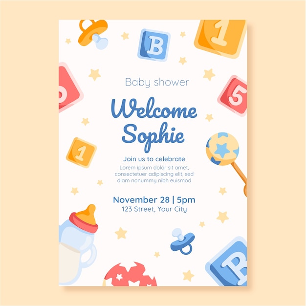 Free vector hand drawn baby shower invitation template