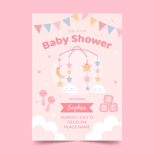 Vettore gratuito invito di baby shower disegnato a mano