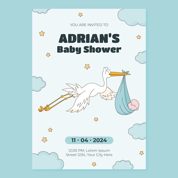 Vettore gratuito invito di baby shower disegnato a mano