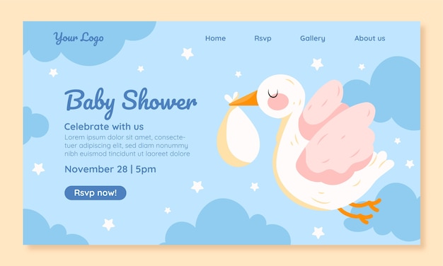 Free vector hand drawn baby shower landing page template