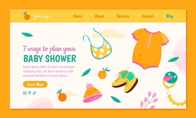 Free vector hand drawn baby shower landing page