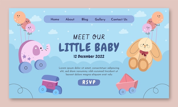 Free vector hand drawn baby shower landing page
