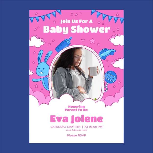 Hand drawn baby shower template free vector download