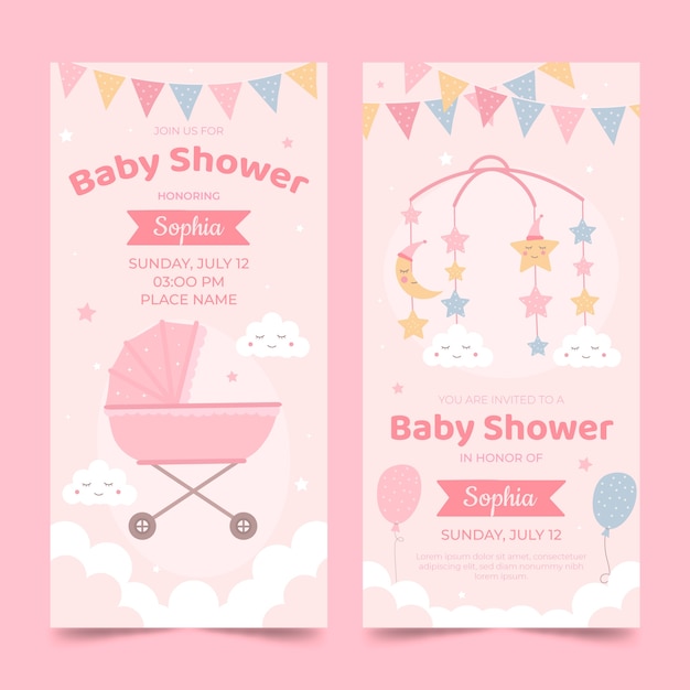 Hand drawn baby shower vertical banner template