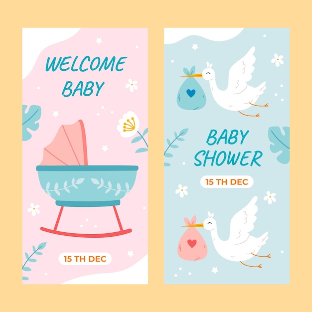 Hand drawn baby shower vertical banner