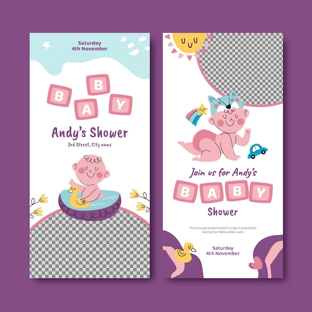 Vettore gratuito banner verticale per baby shower disegnato a mano