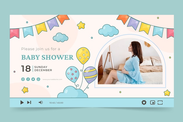 Free vector hand drawn baby shower youtube thumbnail