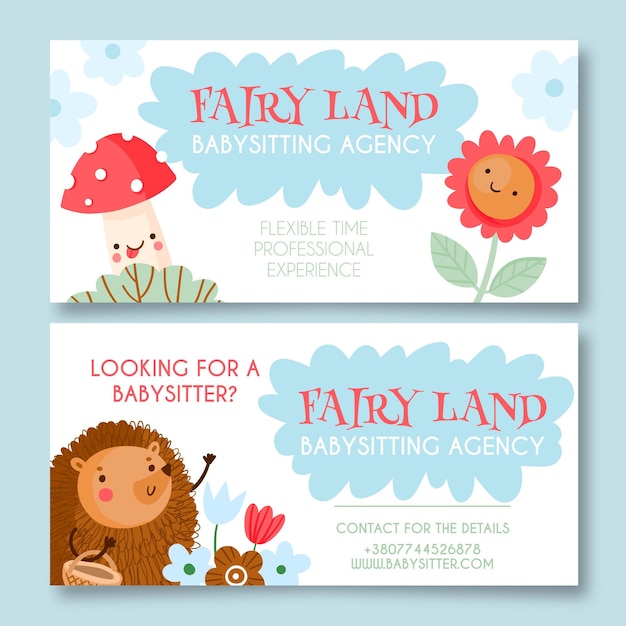 Hand drawn babysitting agency banners design