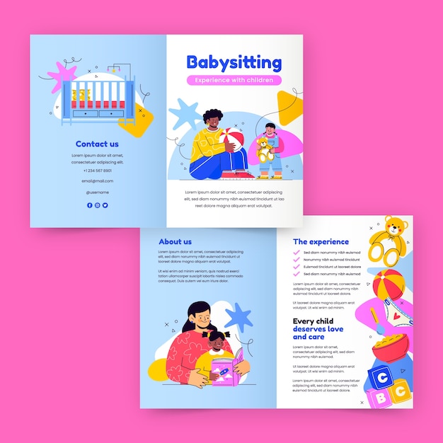 Hand drawn babysitting job brochure