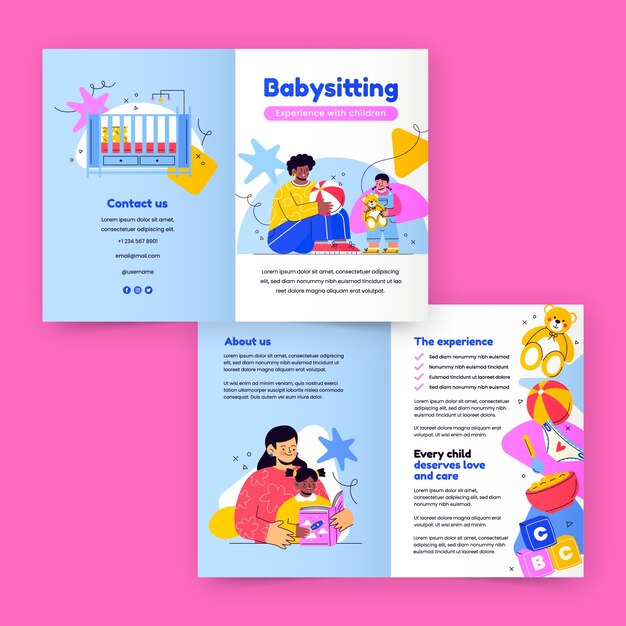 Hand drawn babysitting job brochure