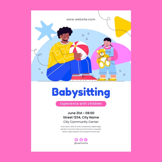 Hand drawn babysitting job poster template