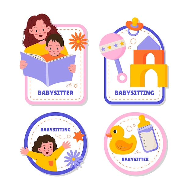 Free vector hand drawn babysitting  labels