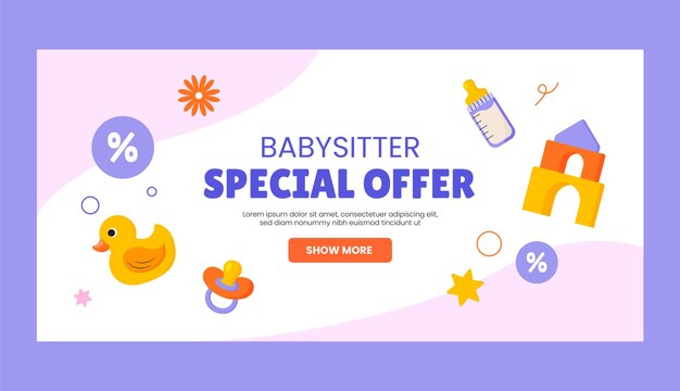 Vettore gratuito banner di vendita di babysitter disegnato a mano