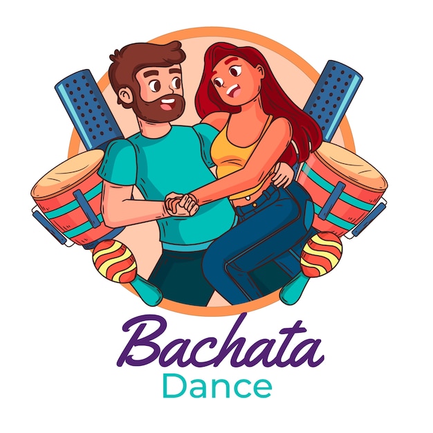 무료 벡터 손으로 그린 bachata 로고 및 배지