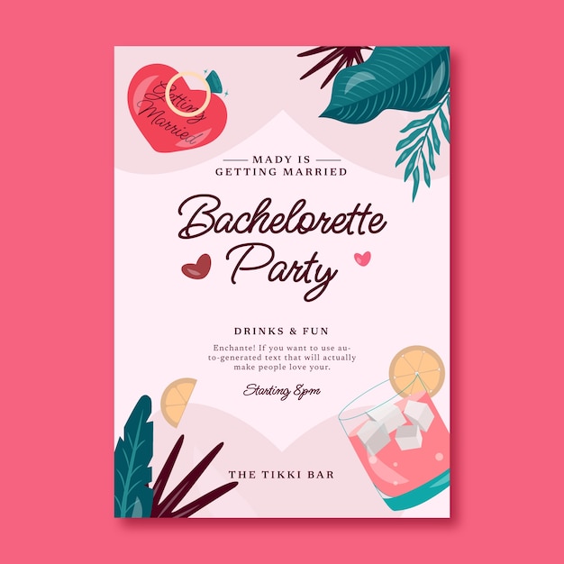 Hand drawn bachelorette party invitation
