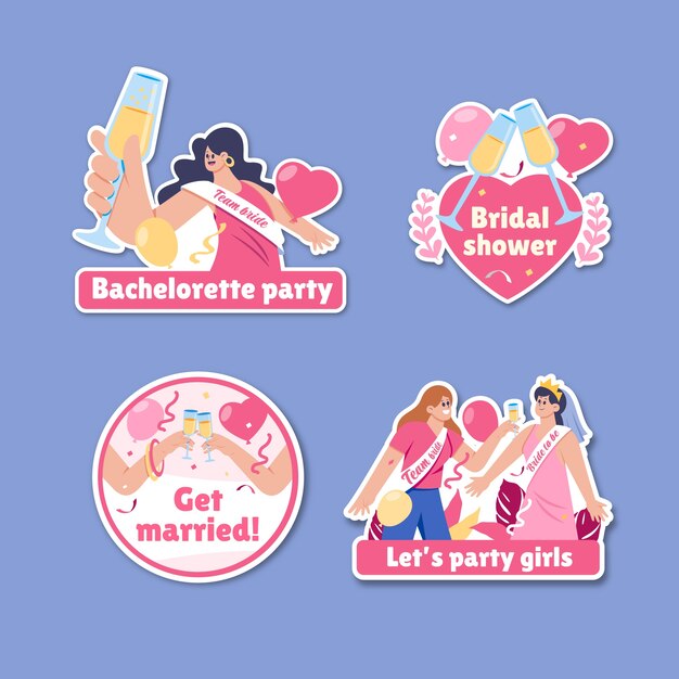 Free Vector hand drawn bachelorette party labels