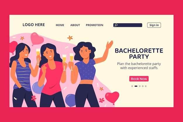 Hand drawn bachelorette party landing page