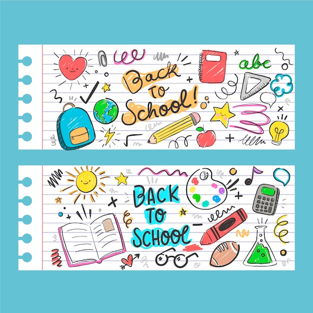 Hand drawn back to school banners set with photo