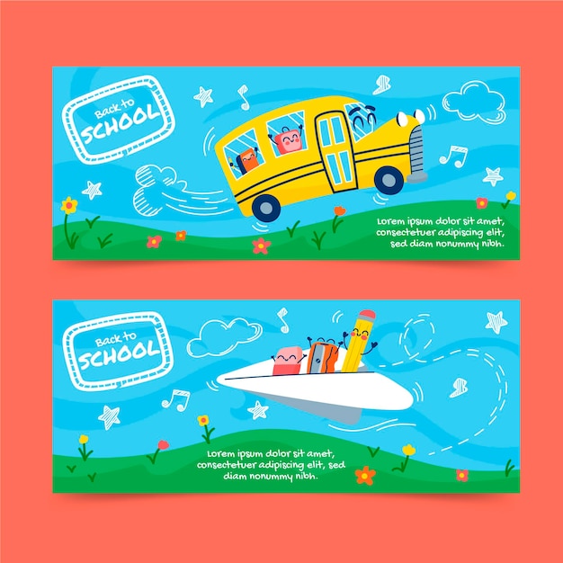 Free vector hand drawn back to school banners set