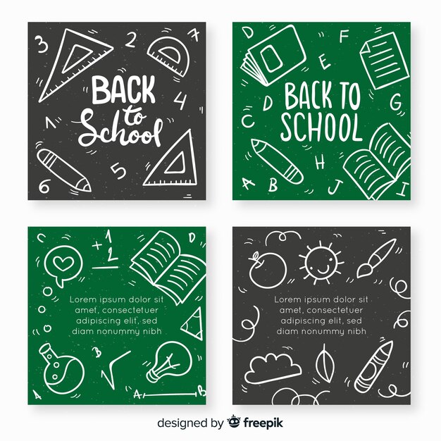 Hand drawn back to school card template collection