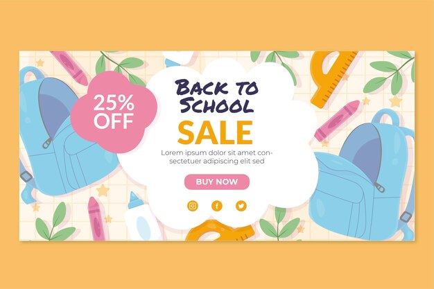 Hand drawn back to school horizontal banner template