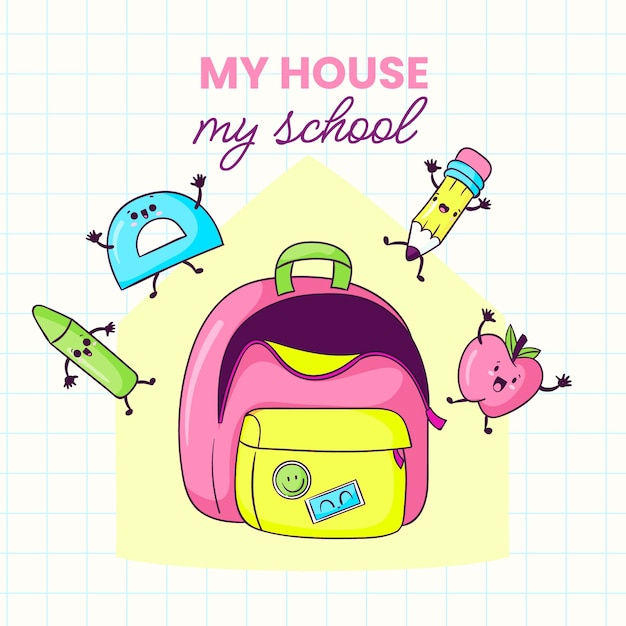 Hand drawn back to school illustration with school supplies