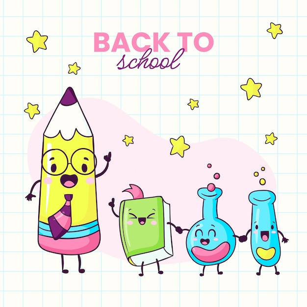 Free vector hand drawn back to school illustration with school supplies