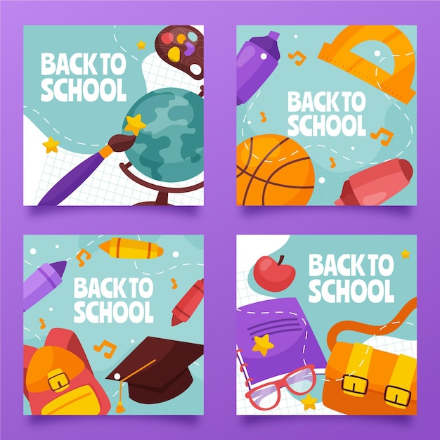 Free vector hand drawn back to school instagram posts collection