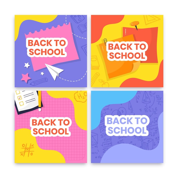 Hand drawn back to school instagram posts collection