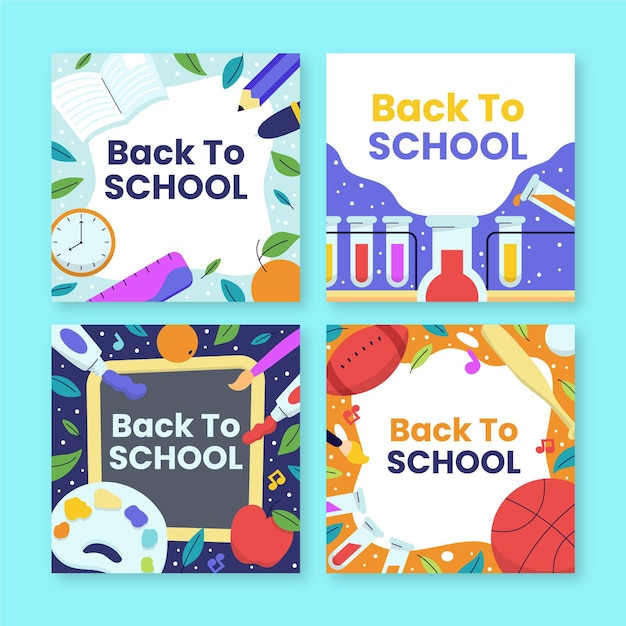 Hand drawn back to school instagram posts collection