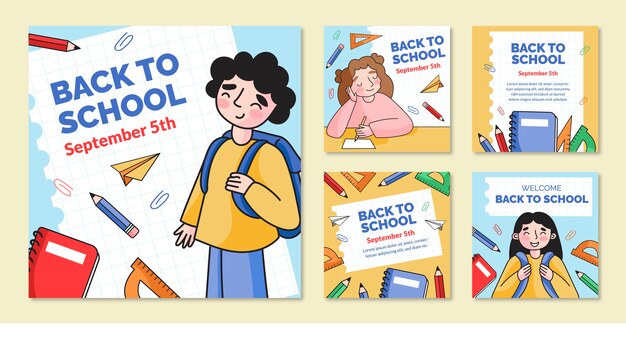 Hand drawn back to school instagram posts collection