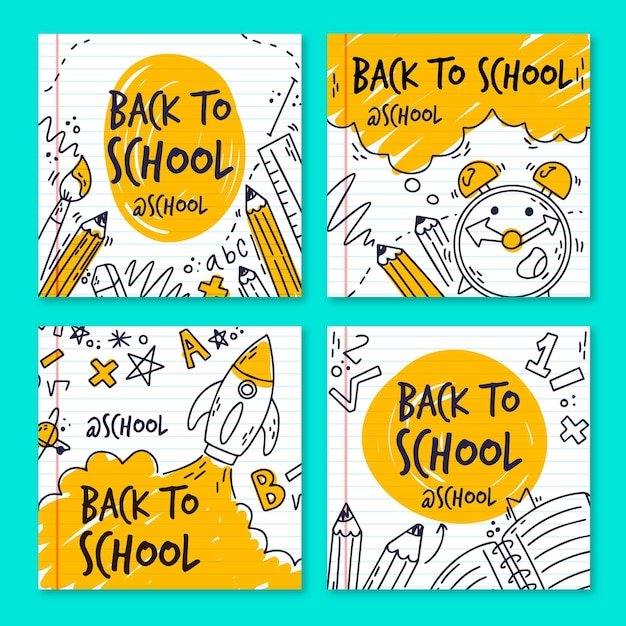 Free vector hand drawn back to school instagram posts