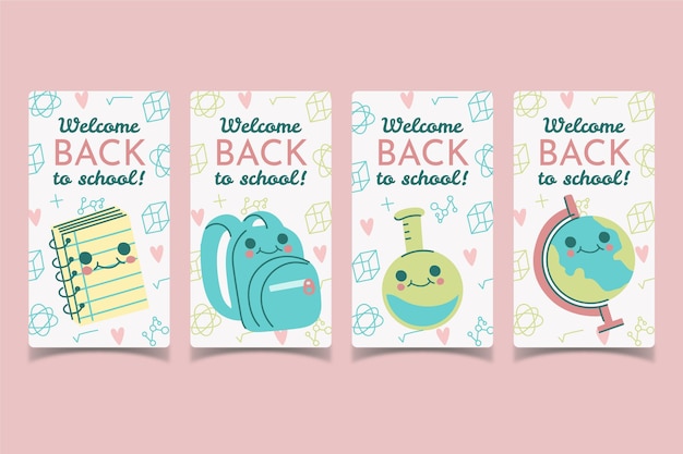 Free vector hand drawn back to school instagram stories collection