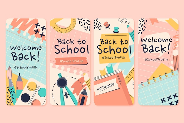 Free vector hand drawn back to school instagram stories collection