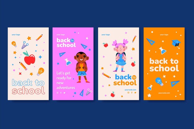 Hand drawn back to school instagram stories collection
